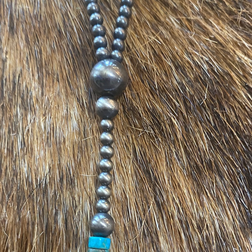 Turquoise and Navajo Beaded Lariat Necklace - Picture 6 of 8